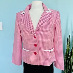Courtenay Sz 8P Checkered Pin Up Girl Button Down Jacket Pink White Long Sleeve